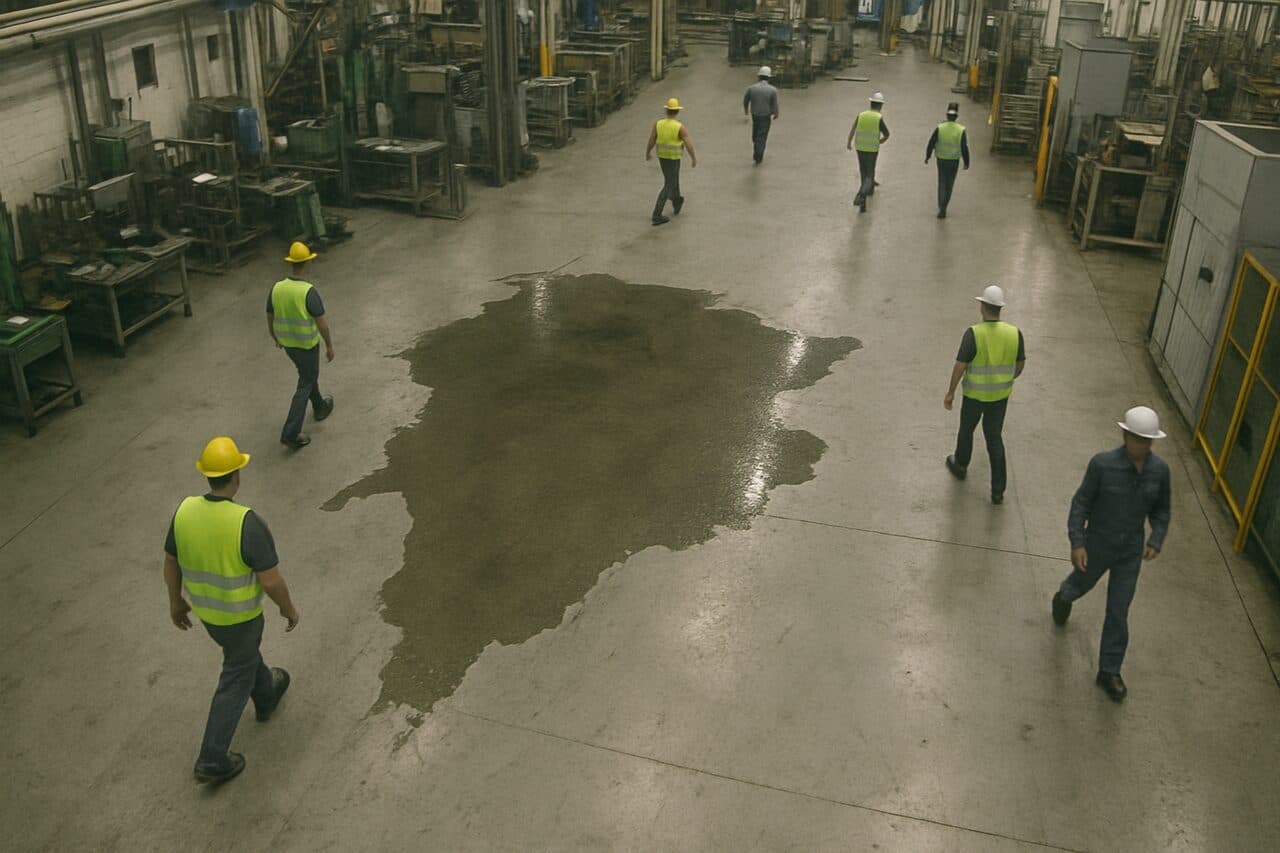 A liquid spill caught before anyone slips